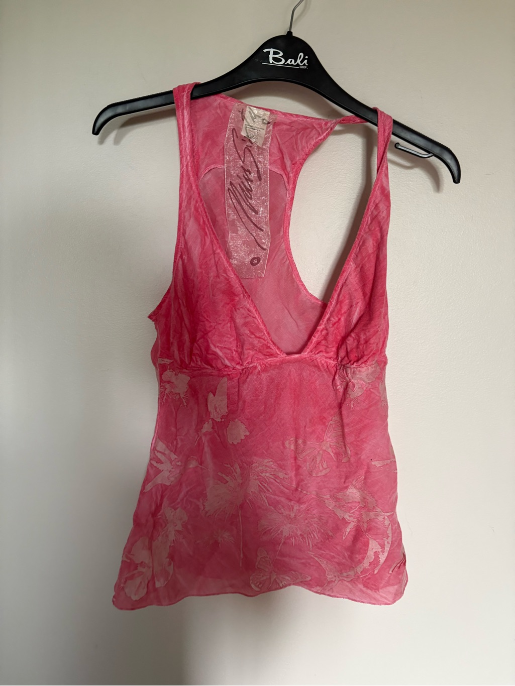 Miss Sixty Sheer Pink Tank With Butterfly